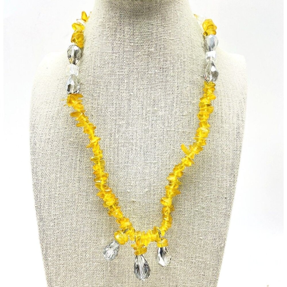 Yellow Beaded Necklace Signed Teng Yuo Mod Boho Statement